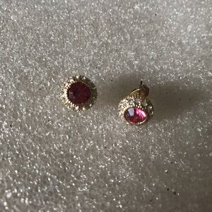 Gold-Tone Pink Crystal Halo Stud Earrings